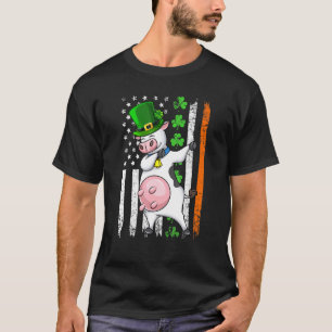Camiseta Leprechaun de vaca haciendo dab sombrero bandera a