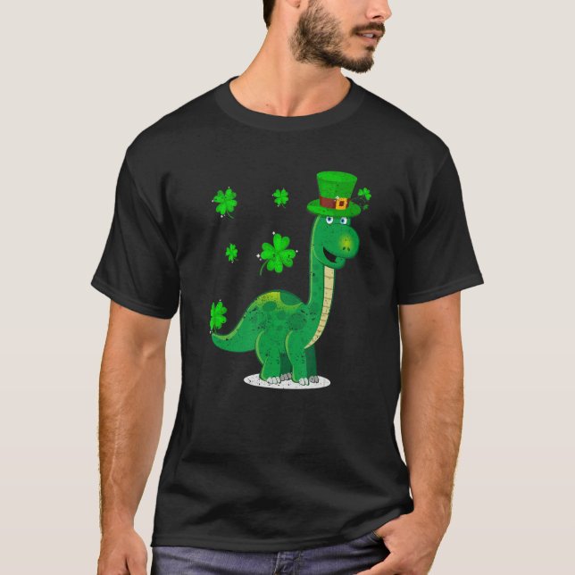 Camiseta Leprechaun Dinosaur Shamrock St Patricks Day Anima (Anverso)