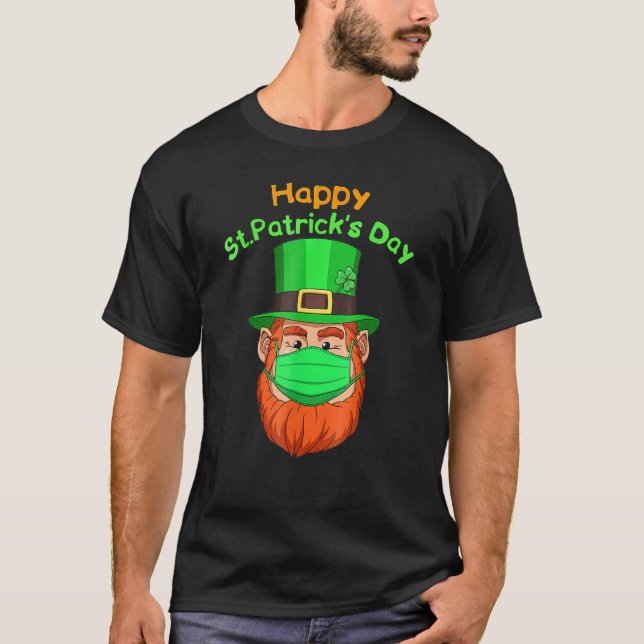 Camiseta Leprechaun Face Mask Quarantine Happy St Patrics (Anverso)