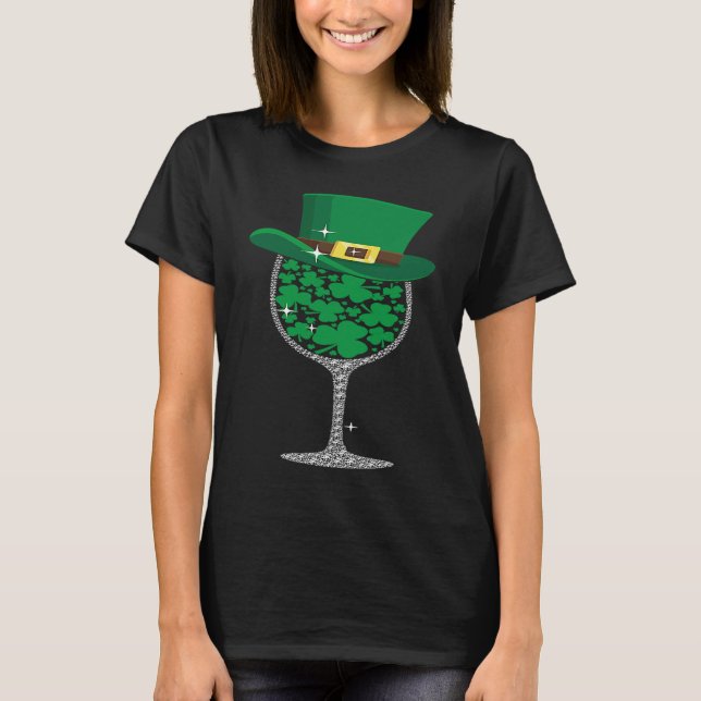 Camiseta Leprechaun Glass Of Wine Shamrock St Patrick's Day (Anverso)