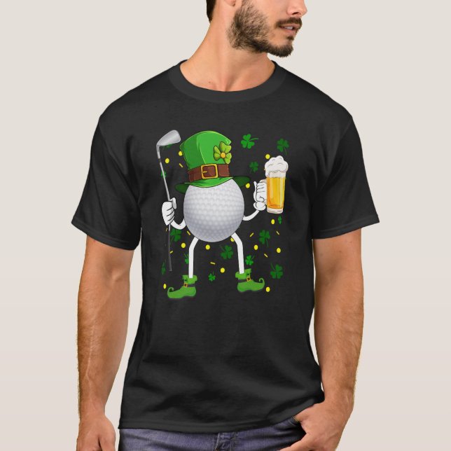 Camiseta Leprechaun Golf Ball Con Palo Y Vidrio De Beer Pa (Anverso)