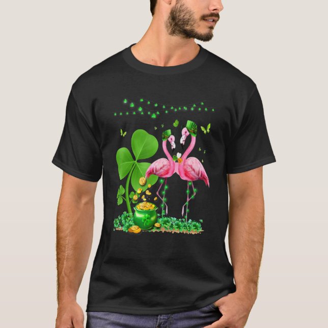 Camiseta Leprechaun Gorra Flamingo Shamrock St Patricks Day (Anverso)
