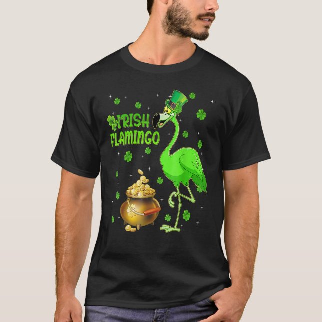 Camiseta Leprechaun Gorra Irlandés Flamingo St Patrick's Da (Anverso)