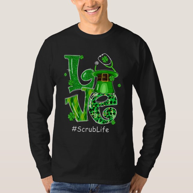 Camiseta Leprechaun Gorra Love Scrub Enfermera St Patricks  (Anverso)