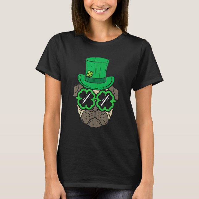Camiseta Leprechaun Gorra Pug Shamrock Glasses St Patricks  (Anverso)