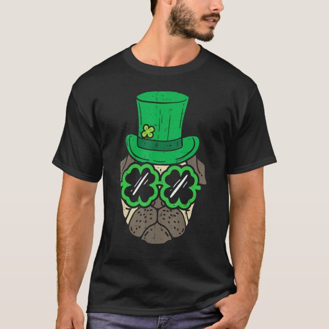 Camiseta Leprechaun Gorra Pug Shamrock Glasses St Patricks  (Anverso)
