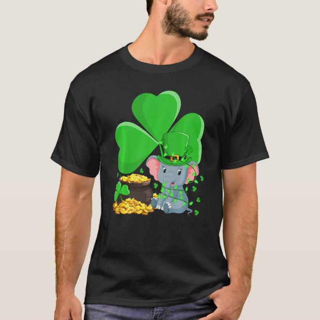 Camiseta Leprechaun Gorra Shamrock Leaf Elephant St Patrick (Anverso)