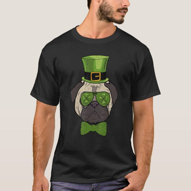 Camiseta Leprechaun Hat Pug Shamrock Glasses St Patricks Da (Anverso)