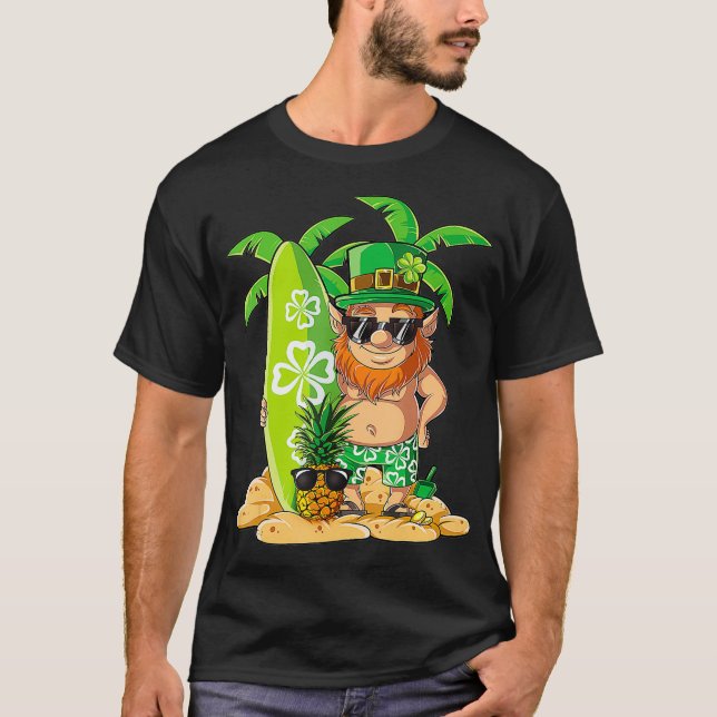 Camiseta Leprechaun Hawaii Surfing St Patricks Day Hombres (Anverso)