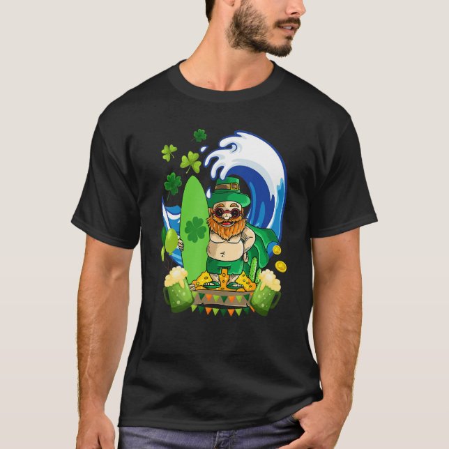 Camiseta Leprechaun Hawaiian Surfing Shamrock St Patricks D (Anverso)