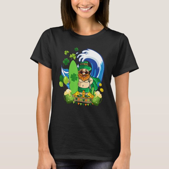 Camiseta Leprechaun Hawaiian Surfing Shamrock St Patricks D (Anverso)