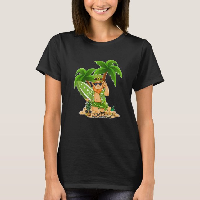 Camiseta Leprechaun Hawaiian Surfing St Patricks Day Hawaii (Anverso)