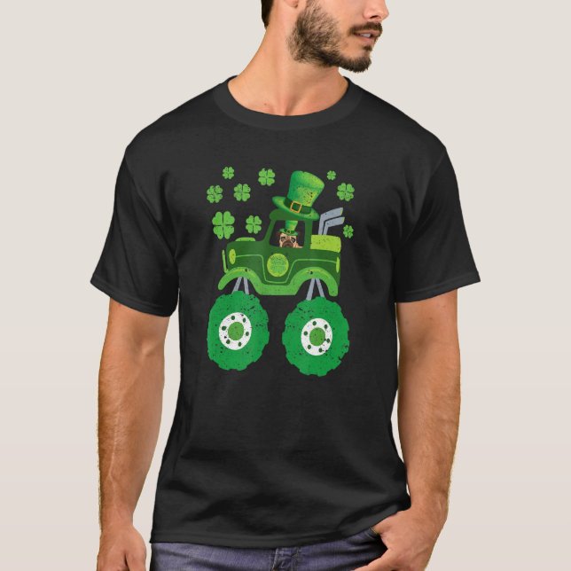 Camiseta Leprechaun Monster Truck Pugs St Patricks Day Dog  (Anverso)