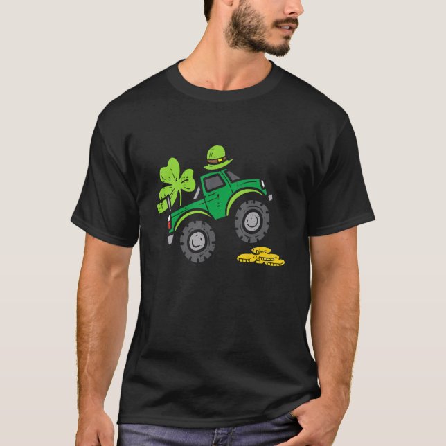 Camiseta Leprechaun Monster Truck Shamrock St Patrick Day B (Anverso)