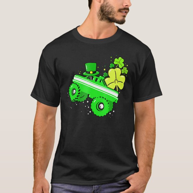 Camiseta Leprechaun Monster Truck Shamrock St Patrick Day B (Anverso)
