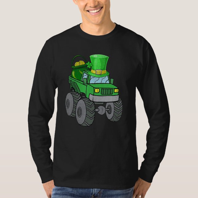 Camiseta Leprechaun Monster Truck Shamrock St Patrick Day B (Anverso)