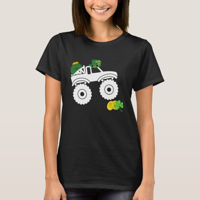 Camiseta Leprechaun Monster Truck Shamrock St Patrick Day B (Anverso)