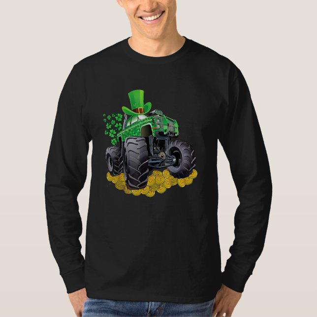Camiseta Leprechaun Monster Truck Shamrock St Patrick Day B (Anverso)