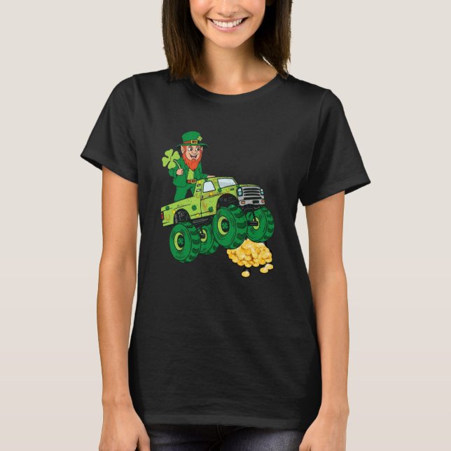 Camiseta Leprechaun Monster Truck Shamrock St Patrick Day B (Anverso)