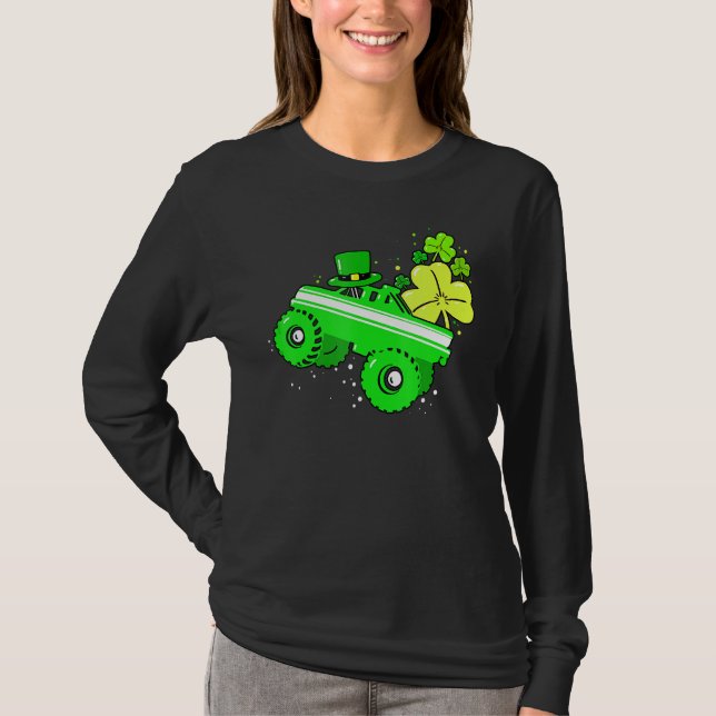 Camiseta Leprechaun Monster Truck Shamrock St Patrick Day B (Anverso)