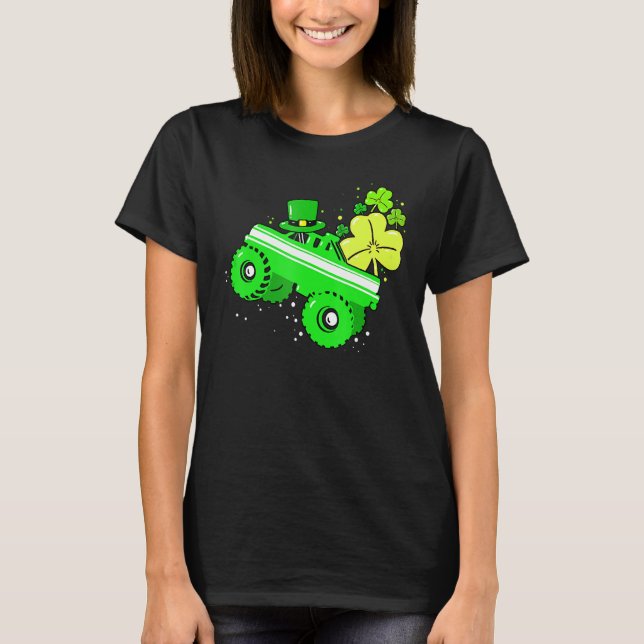 Camiseta Leprechaun Monster Truck Shamrock St Patrick Day B (Anverso)