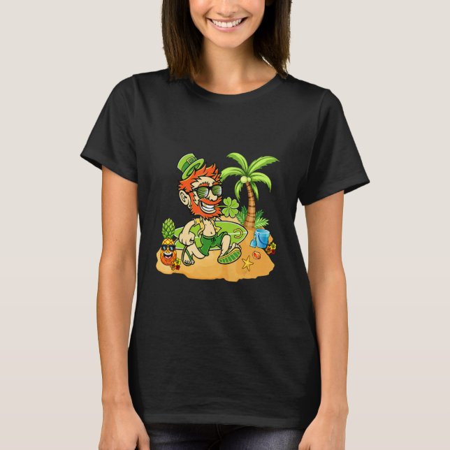 Camiseta Leprechaun On Beach Funny Patrick's Day Hawaiian S (Anverso)