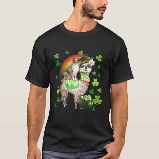 Camiseta Leprechaun Pastor Australiano Riding Llama St Pat (Anverso)