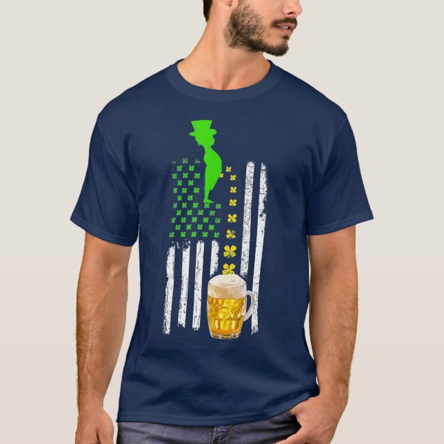 Camiseta Leprechaun Peeing Shamrock Beer Bandera Americana (Anverso)