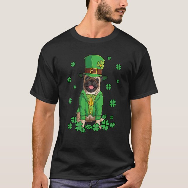 Camiseta Leprechaun Pug St Patrick's Day Shamrock Dog (Anverso)