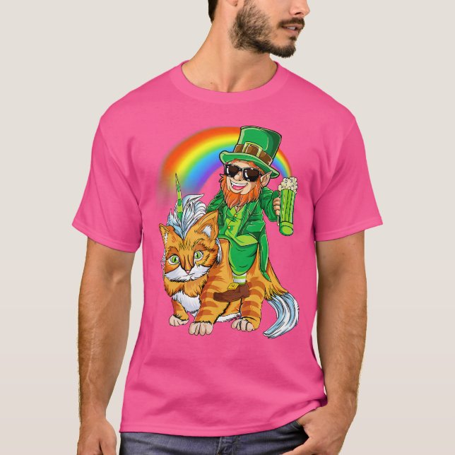 Camiseta Leprechaun Riding Caticorn Unicorn Cat St. Patrick (Anverso)