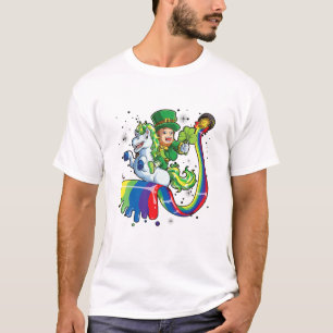 Camiseta Leprechaun Riding Unicorn Rainbow St Patrick