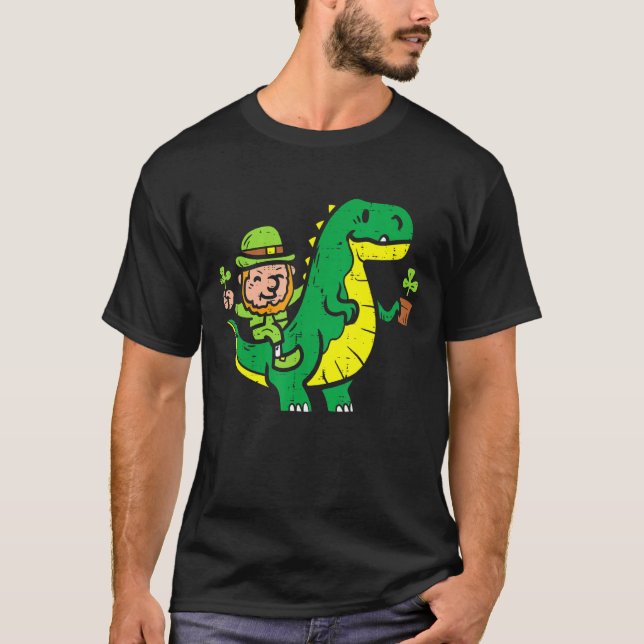 Camiseta Leprechaun T Rex Dinosaur Shamrock St Patrick Day (Anverso)
