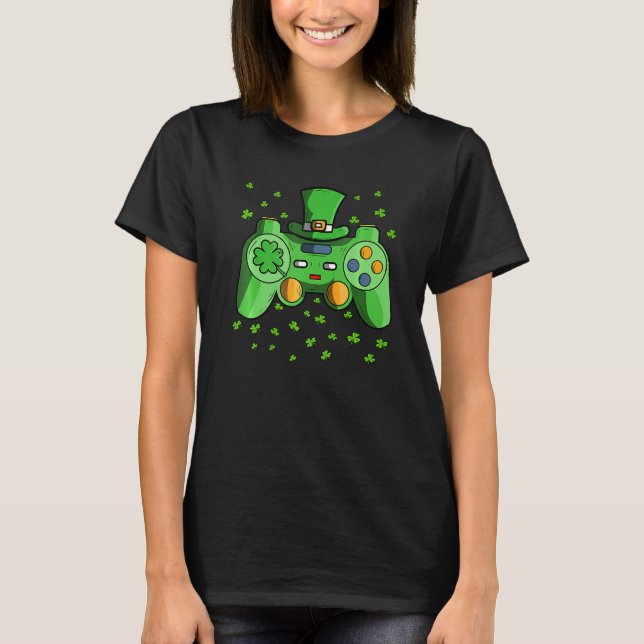 Camiseta Leprechaun Video Game Controller Gamer con Shamro (Anverso)