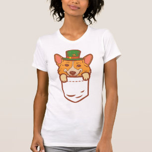 Camiseta Leprechaun Welsh Corgi Pocket St Patricks Day Masc