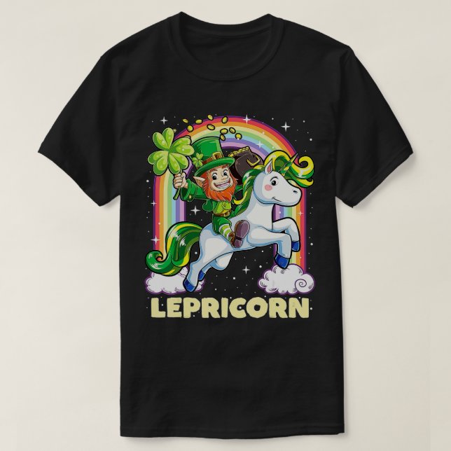 Camiseta Lepricorn Leprechaun Riding Unicorn St Patricks Da (Diseño del anverso)