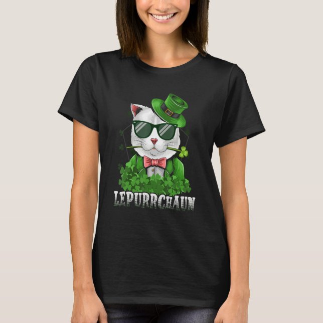 Camiseta Lepurrchaun St  Patrick's Day Cat Leprechaun Shamr (Anverso)