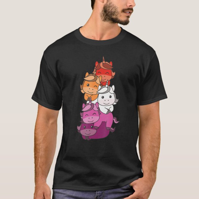 Camiseta Lesbian Flag Pride Month Lgbtq Lesbian Unicorn (Anverso)