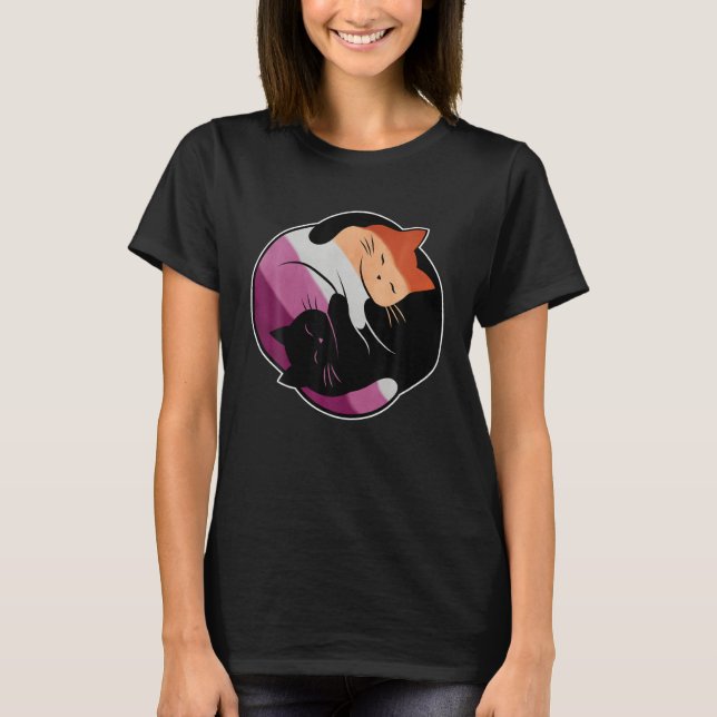 Camiseta Lesbian Flag Yin Yang Cat LGB Gay Pride Subtle Dis (Anverso)