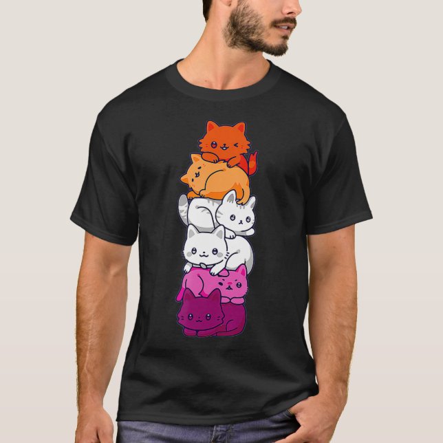 Camiseta Lesbian Pride Cat LGBT Gay Flag Cute  and boys  (Anverso)