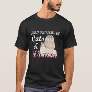 Camiseta Lesbiana divertida fácilmente Distraída Por Gatos 