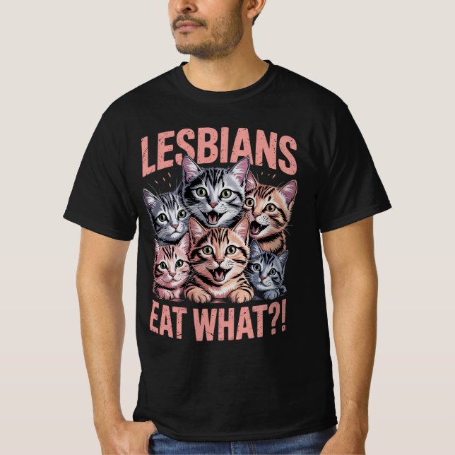 Camiseta Lesbianas comen lo gracioso que es el orgullo LGBT (Anverso)