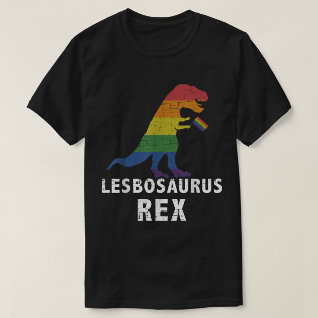 Camiseta Lesbosaurus rex dinosaur en bandera arco iris para (Diseño del anverso)
