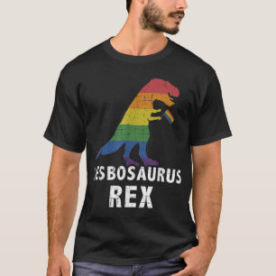 Camiseta Lesbosaurus rex dinosaur en bandera arco iris para