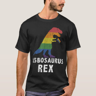 Camiseta Lesbosaurus rex dinosaur en bandera arco iris para