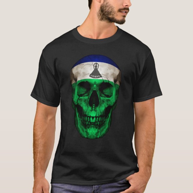 Camiseta Lesotho Flag Skull Basotho Roots Proud Patriotic (Anverso)