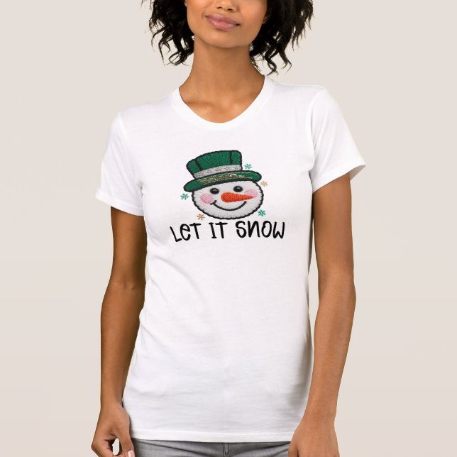 Camiseta Let It Snow, Faux Crochet Snowman (Anverso)