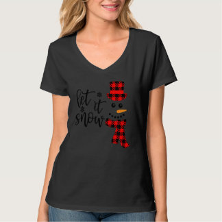 Camiseta Let It Snow Snowman Christmas Pajama Buffalo Plaid