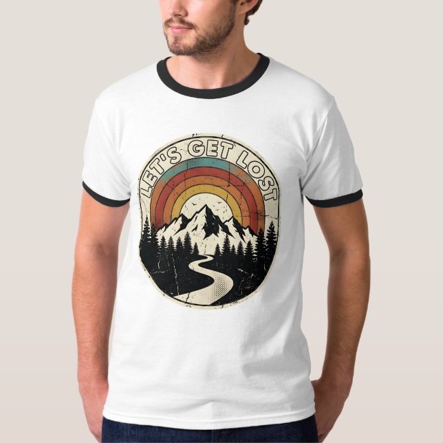 Camiseta Let’s Get Lost Retro Mountain Adventure Outdoor (Anverso)