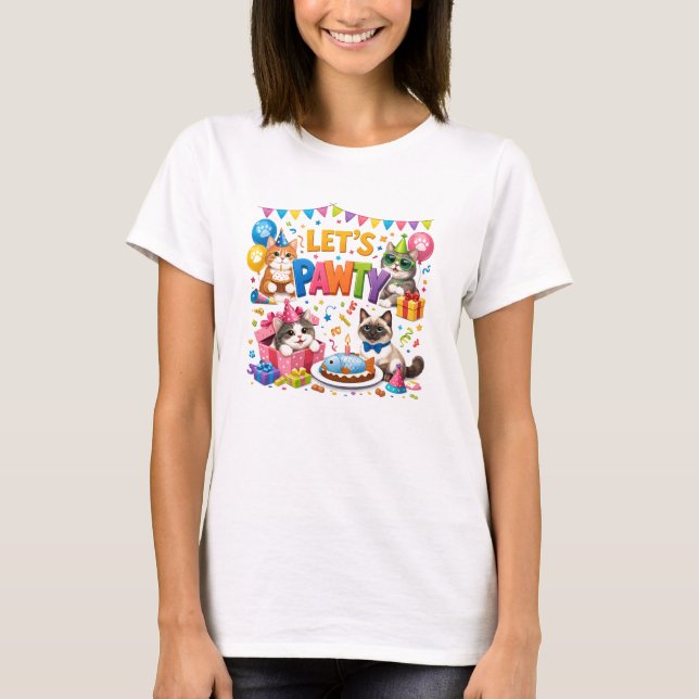 Camiseta Let’s Pawty Cat 5th Birthday | Cute Kitty Birthday (Anverso)