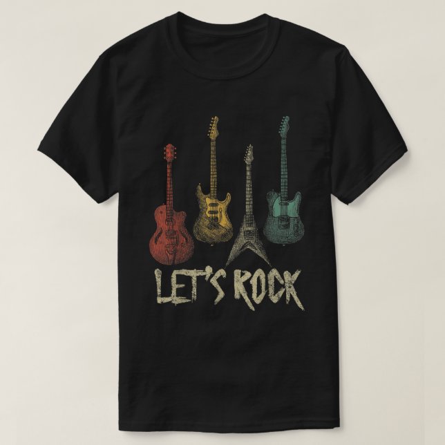 Camiseta Let’s Rock Retro Guitar Music Lover Shirt (Diseño del anverso)